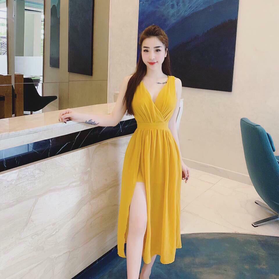 [HCM] Đầm Maxi Cổ Tim Sát Nách Hai Lớp Quyến Rũ Thời Trang