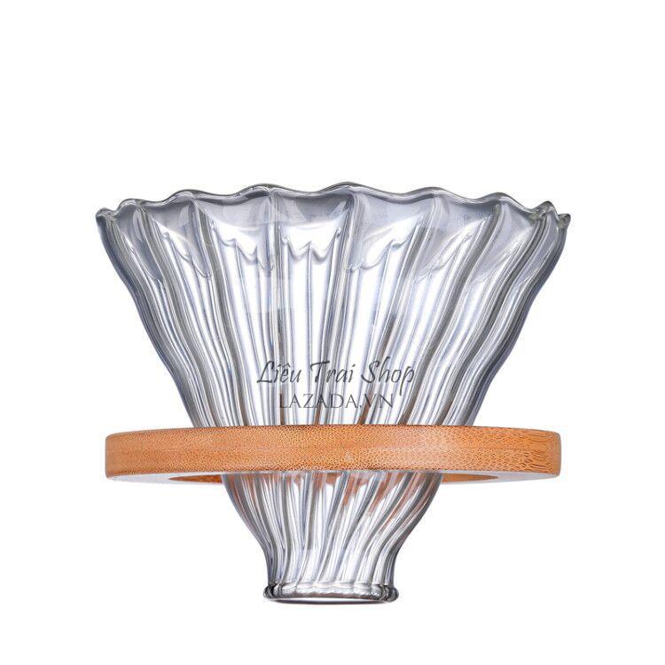 Phễu pha cà phê giấy lọc V60 Pour over thuỷ tinh giá gỗ tròn V60