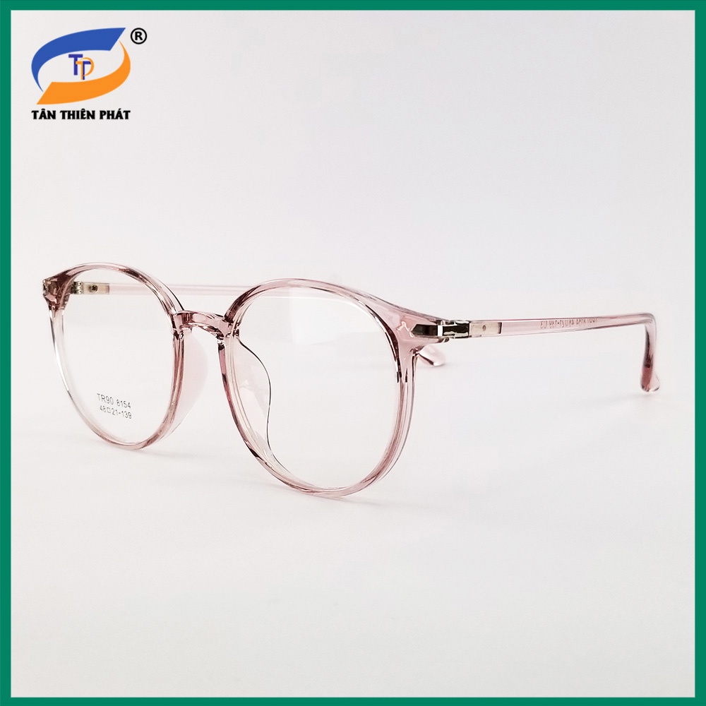 Gọng kính nam nữ mắt cận tròn nhựa dẻo 8154 màu đen, xám, hồng. Tròng kính giả cận 0 độ chống ánh sáng xanh, tia UV