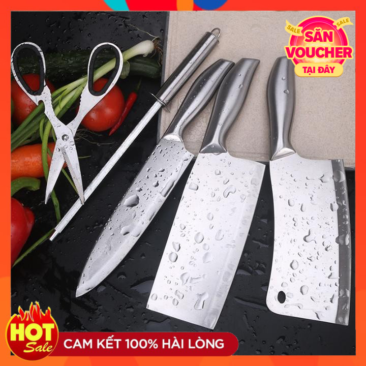 Bộ dao seki nhật inox 6 món cao cấp , bộ dao nhật cao cấp kèm giá để dao tiện lợi