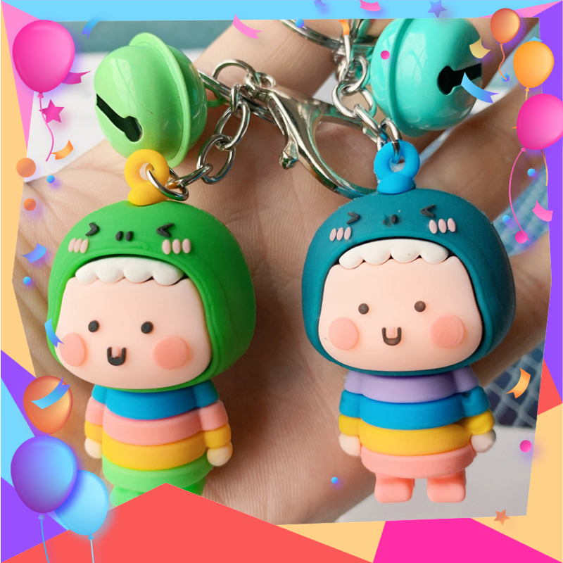 Móc khóa búp bê má hồng ú nu kèm chuông siêu cute