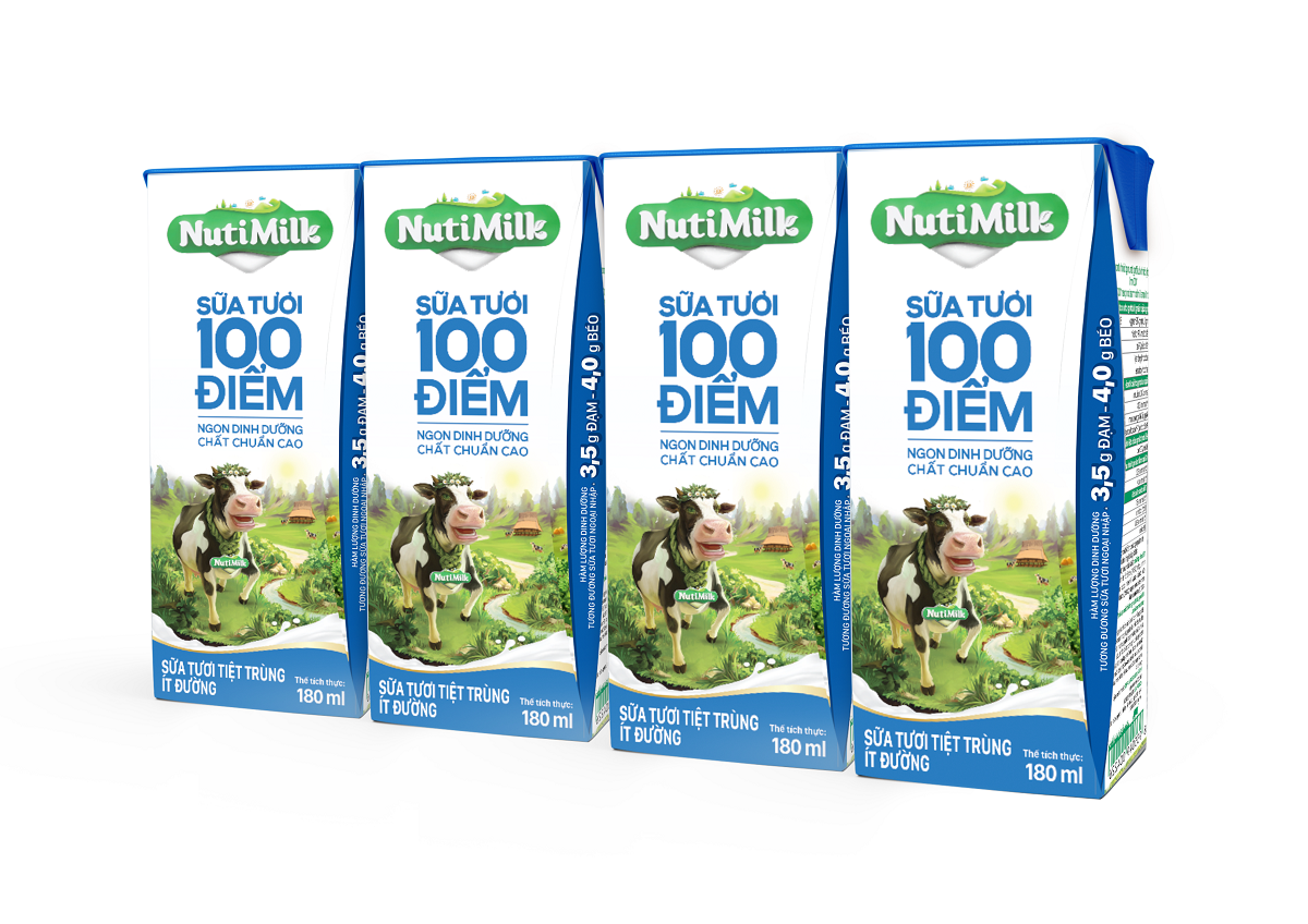 Lốc 4 hộp nutimilk sữa tươi 100 điểm - sữa tươi tiệt trùng có đường 180ml l4.stcd180ym- thương hiệu nutifood - nutifood soymilk