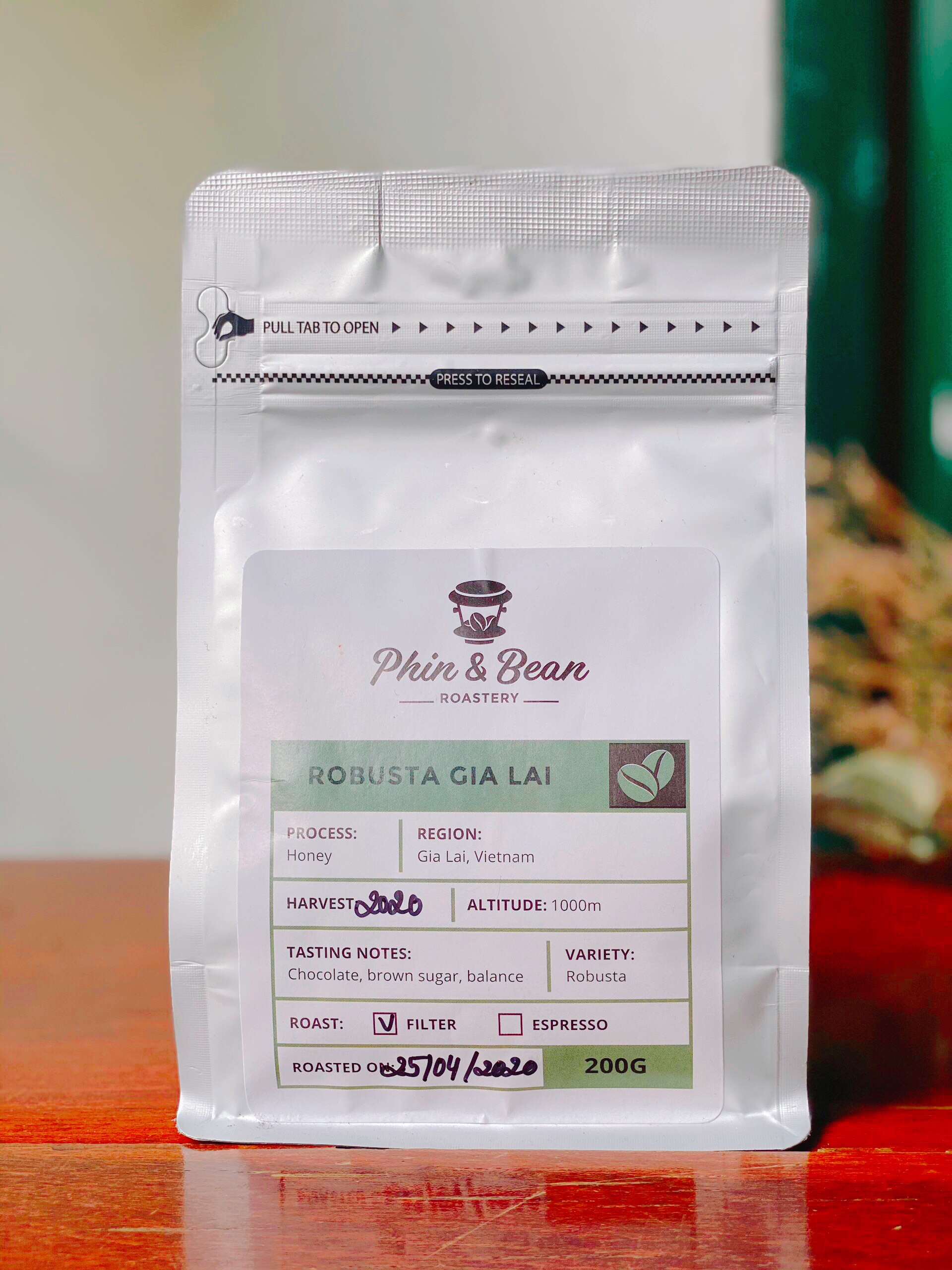 Cà phê hạt rang mộc pha phin nguyên chất phin&bean 100% robusta gia lai honey