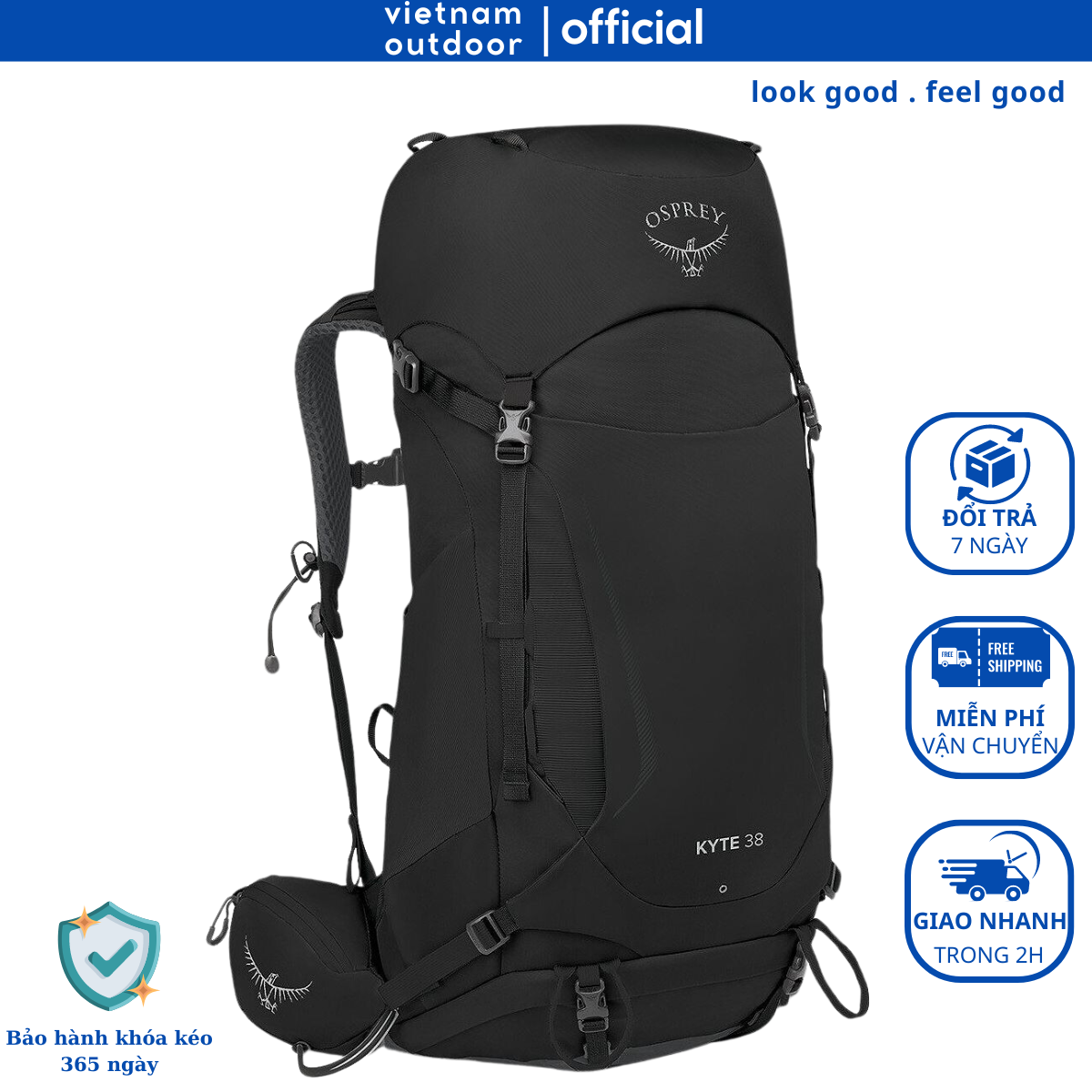 Balo Phượt Leo Núi OSPREY KYTE 38 Cao Cấp Áo Mưa Đi Kèm Trợ Lực Tốt Ngăn Chính Lớn Hiking Du Lịch