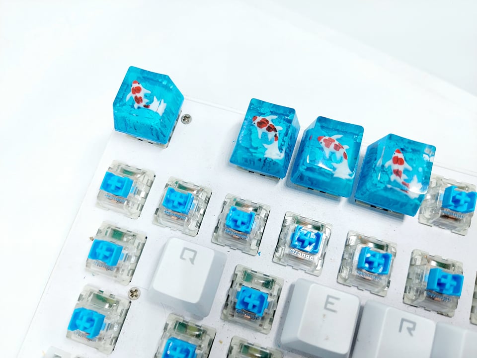 Keycap resin cá koi tone xanh dương trang trí bàn phím cơ gaming