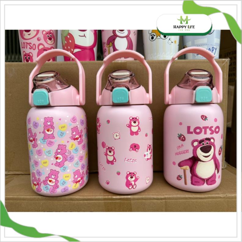 Bình nước gấu dâu Lotso inox 850ml - Happy Life 4Kid