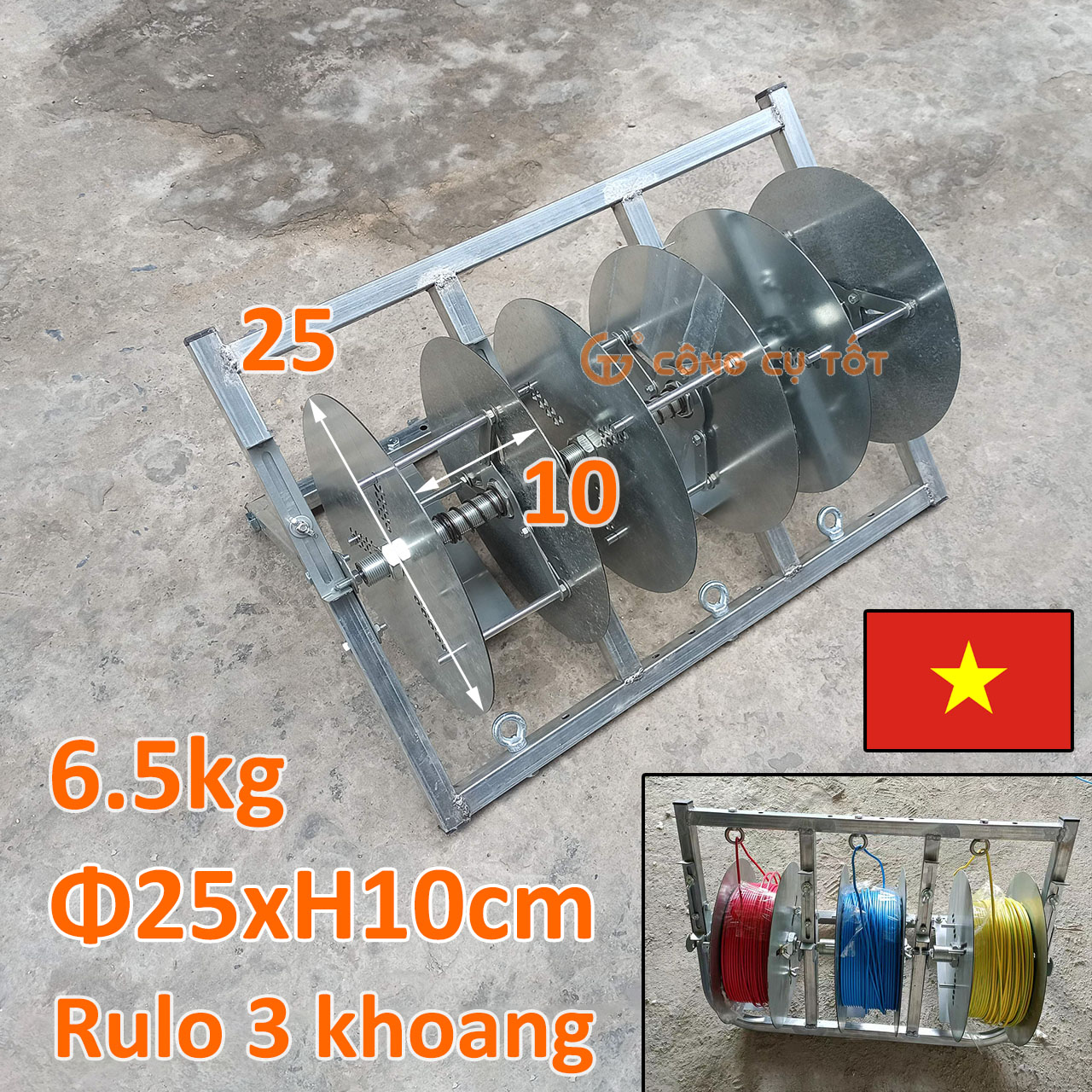 Rulo cuộn dây điện 3 khoang Ø25xH10cm GT5409 hàng Việt Nam chất lượng cao