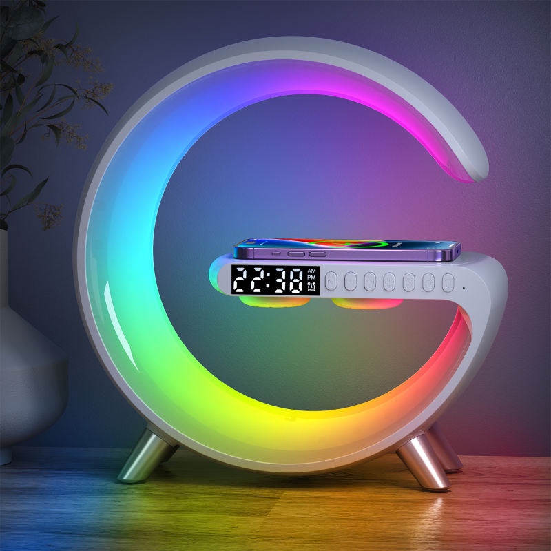 Loa bluetooth kiêm đế sạc không dây có đồng hồ báo thức,tích hợp đèn ngủ, đèn led 7 màu theo nhạc, báo thức, điều khiển bằng ứng dụng, công suất cực khủng, loa bass mạnh, sạc siêu nhanh,