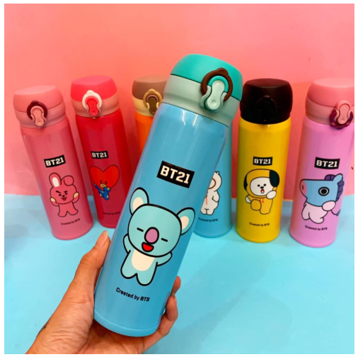 Bình Giữ Nhiệt Hình hoạt hình BT21 500ml - hàng UNOFF - BTS idol