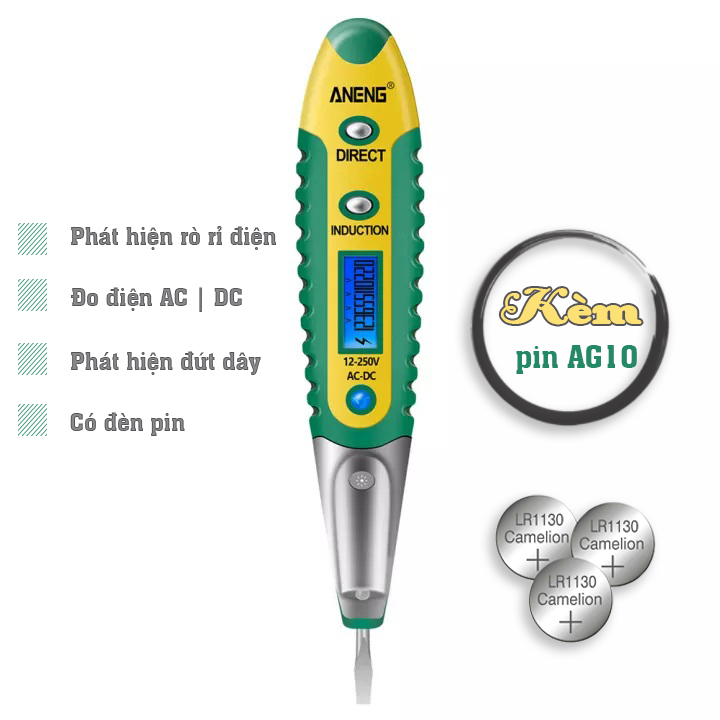Bút thử điện đa năng đo điện AC DC tích hợp 8 chức năng kèm theo 03 pin LR1130