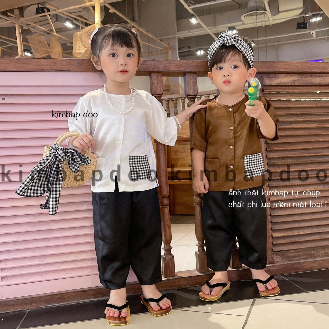 Bà ba nâu quần đen mềm mát cho bé đi chơi, đi hội bà ba cho bé trai bé gái