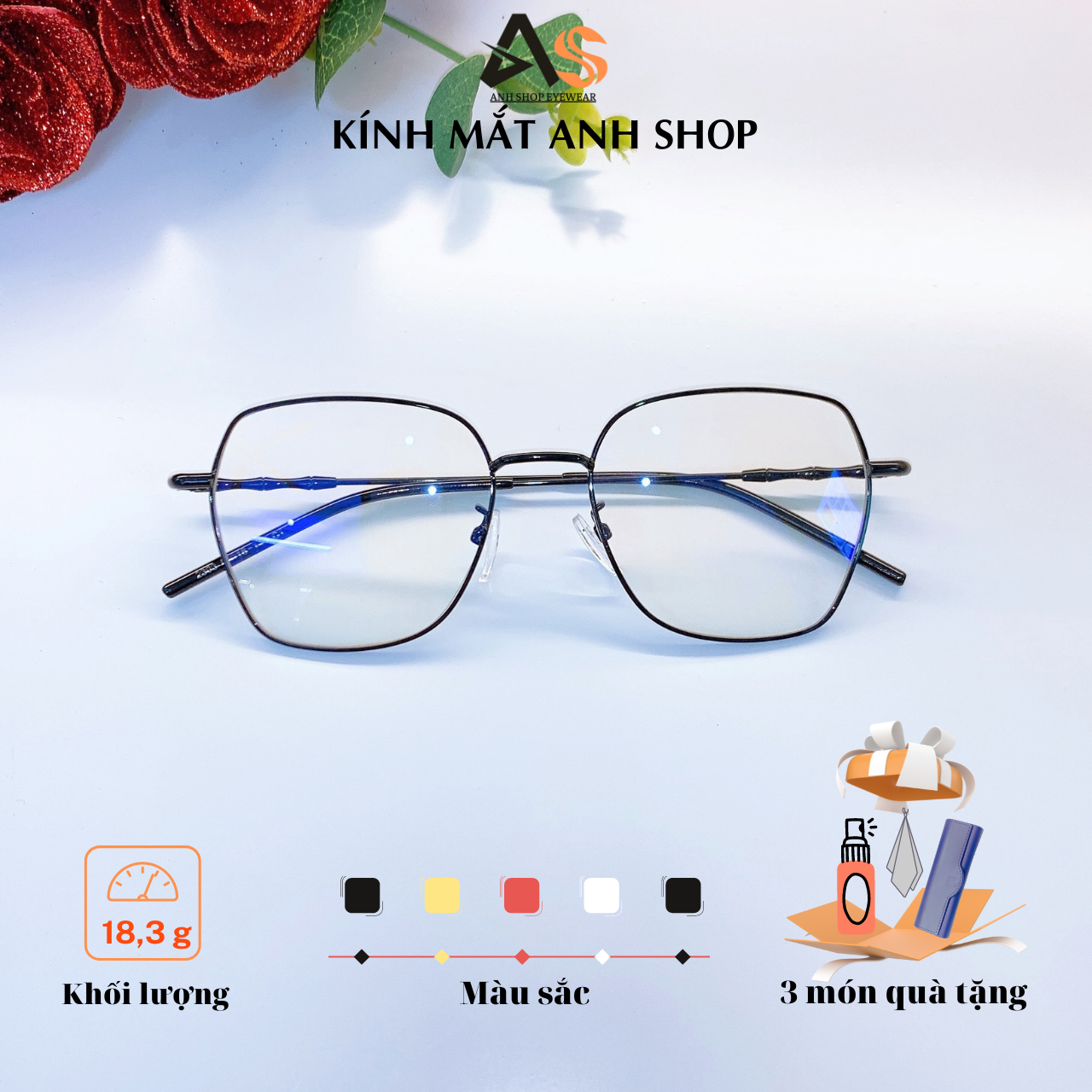 Kính vuông kim loại thời trang nam nữ 6896A