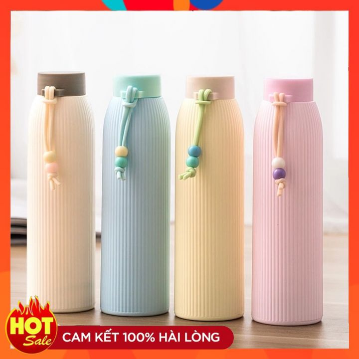 [HCM]Bình nước thủy tinh giữ nhiệt bọc nhựa sọc 500ml