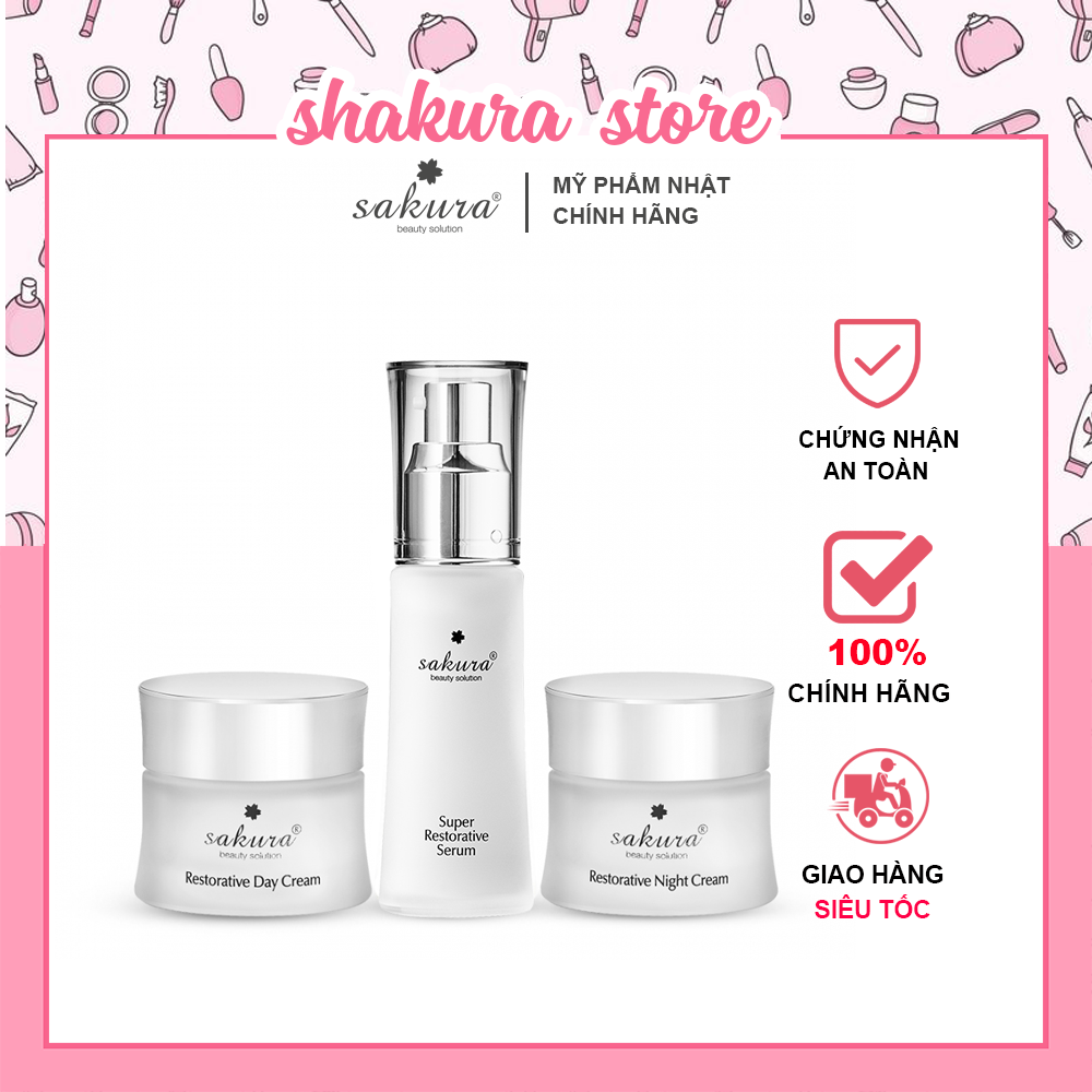 Bộ kem dưỡng trắng da chống lão hóa phục hồi da Sakura Restorative ngày và đêm - kem dưỡng trắng da phục hồi da yếu, da hư tổn - Kem dưỡng trắng da chống lão hóa - Kem dưỡng trắng da mờ nám