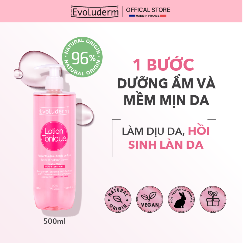 Nước Hoa Hồng Evoluderm Lotion Tonique dành cho da nhạy cảm 500ml