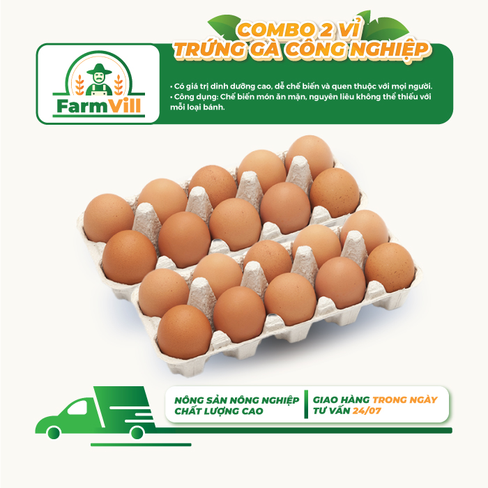 [FARMVILL] [Chỉ Giao HCM] - Combo 2 Vỉ Trứng Gà Công Nghiệp - 1 Vỉ 10 Quả