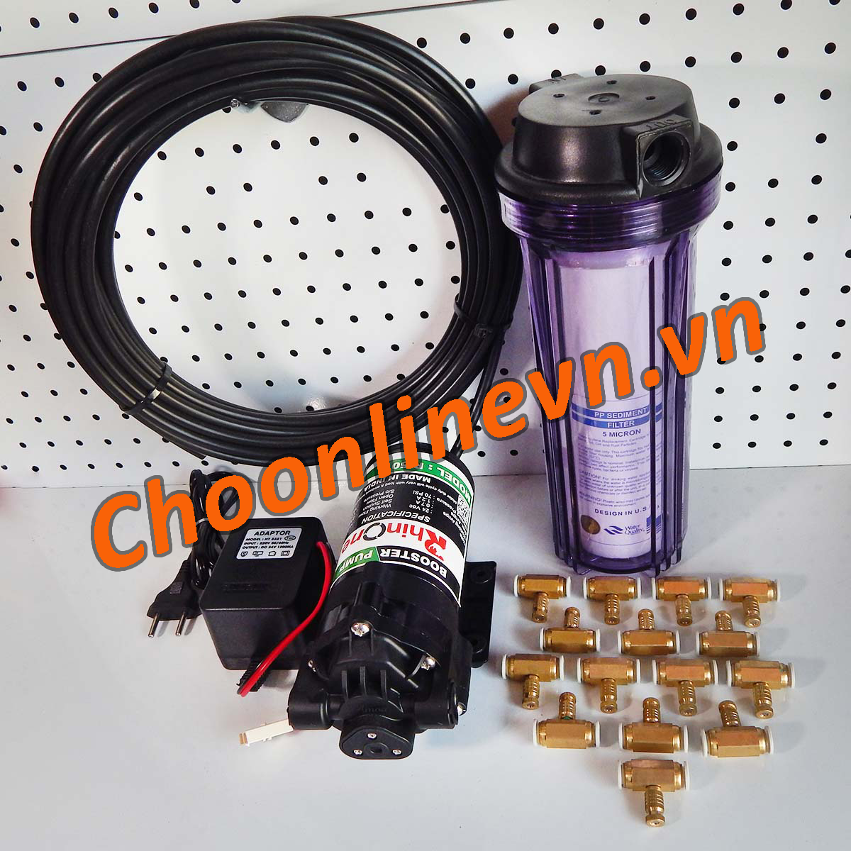Máy phun sương làm mát trọn bộ 15 béc phun kèm dây, có lọc nước, BH 12 tháng