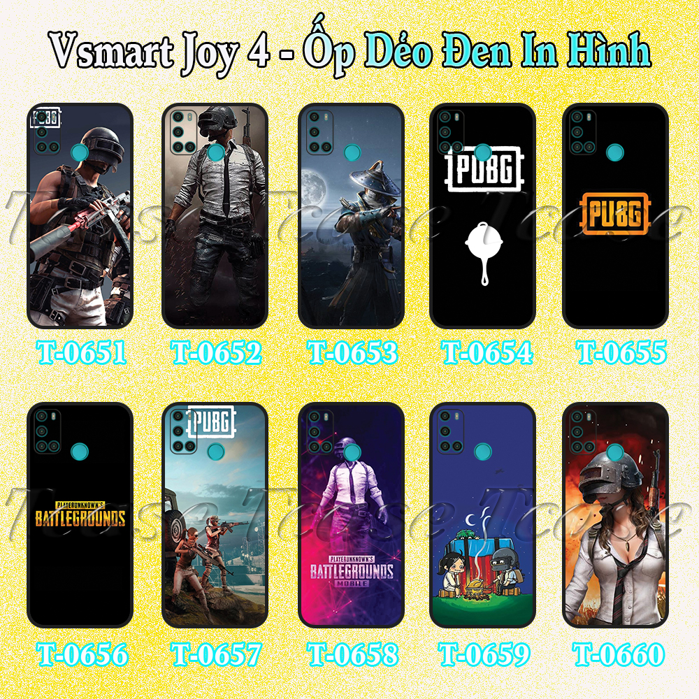 [HCM]Ốp lưng Vsmart Joy 4 - Ốp dẻo đen in hình BST Game PUBG Mobile