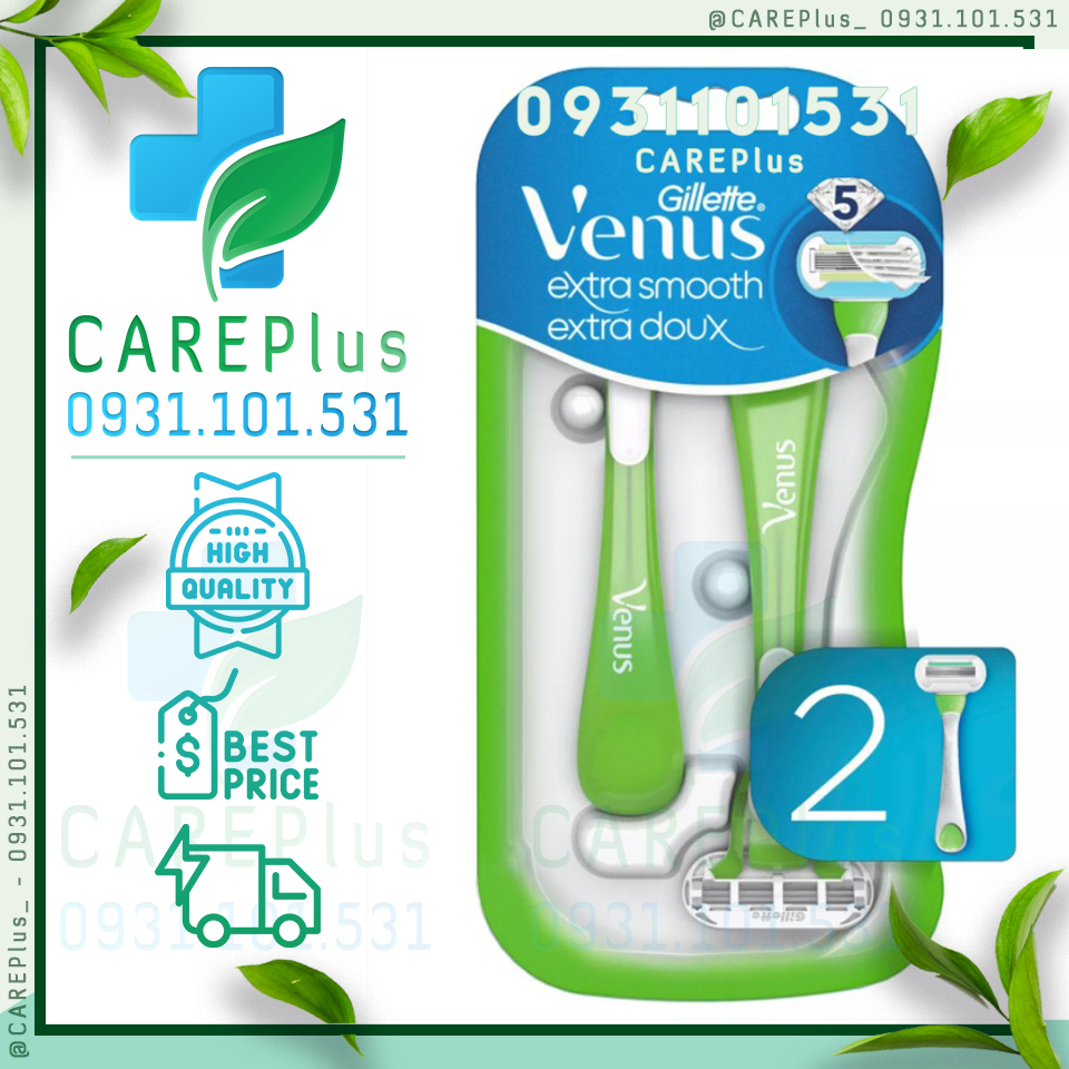 2 cán + 2 đầu dao 5 lưỡi - Dao cạo nữ Gillette Venus Extra Smooth + 2 Blade Refills