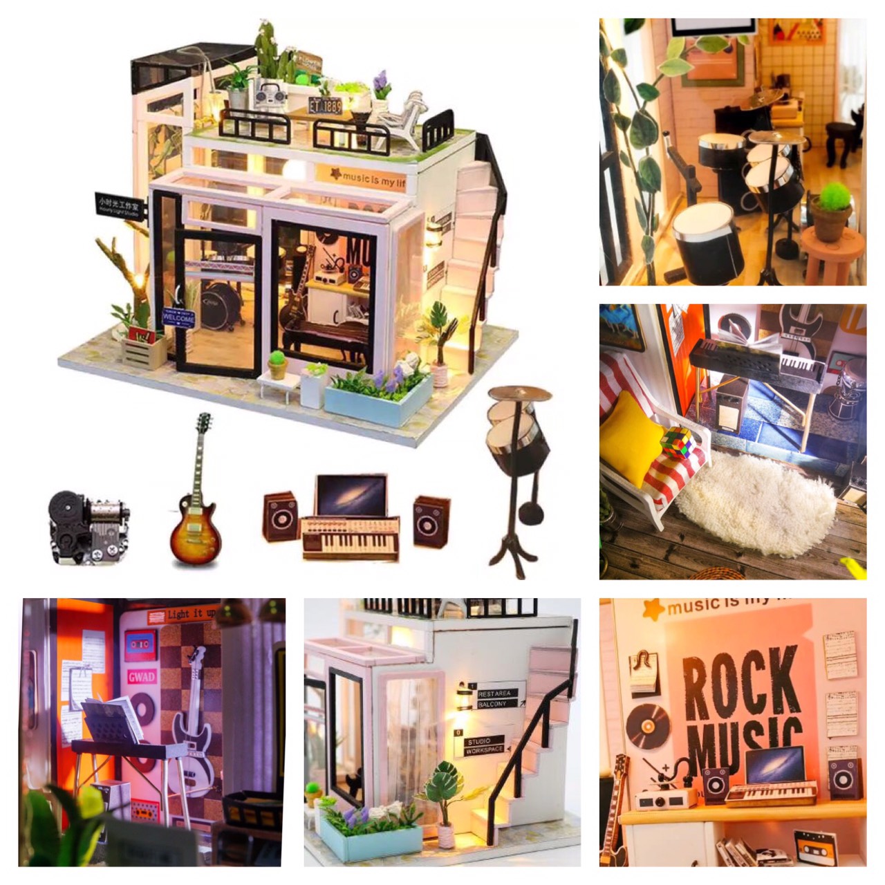 Đồ Chơi Lắp Ráp Thủ Công Nhà Gỗ Tí Hon DIY : Căn Phòng Thu Studio Music - M903 Kèm Keo + Bộ Dụng Cụ