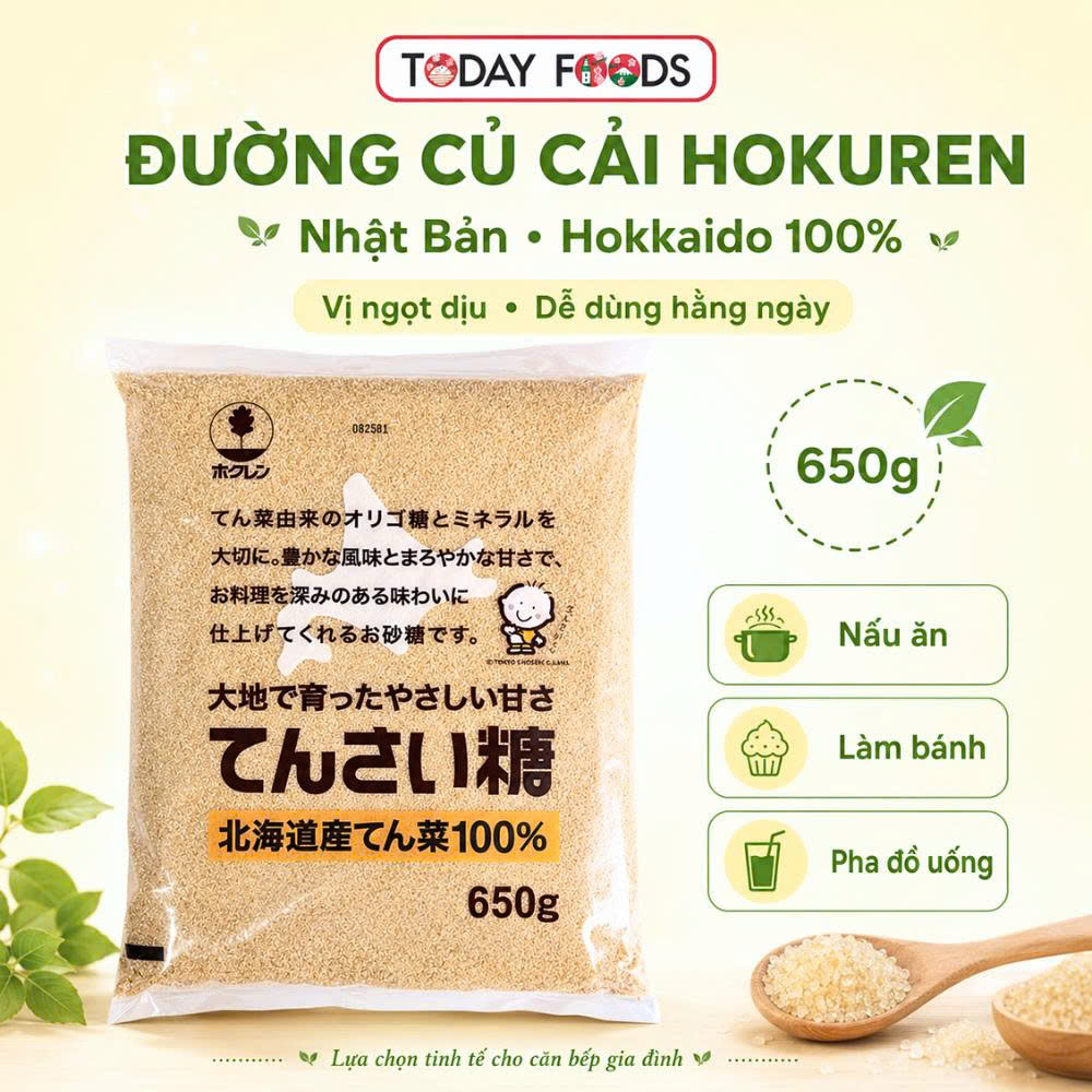 Đường củ cải Hokuren Nhật Bản 650g | Tensai Hokkaido 100%, thơm nhẹ ngọt dịu dễ dùng