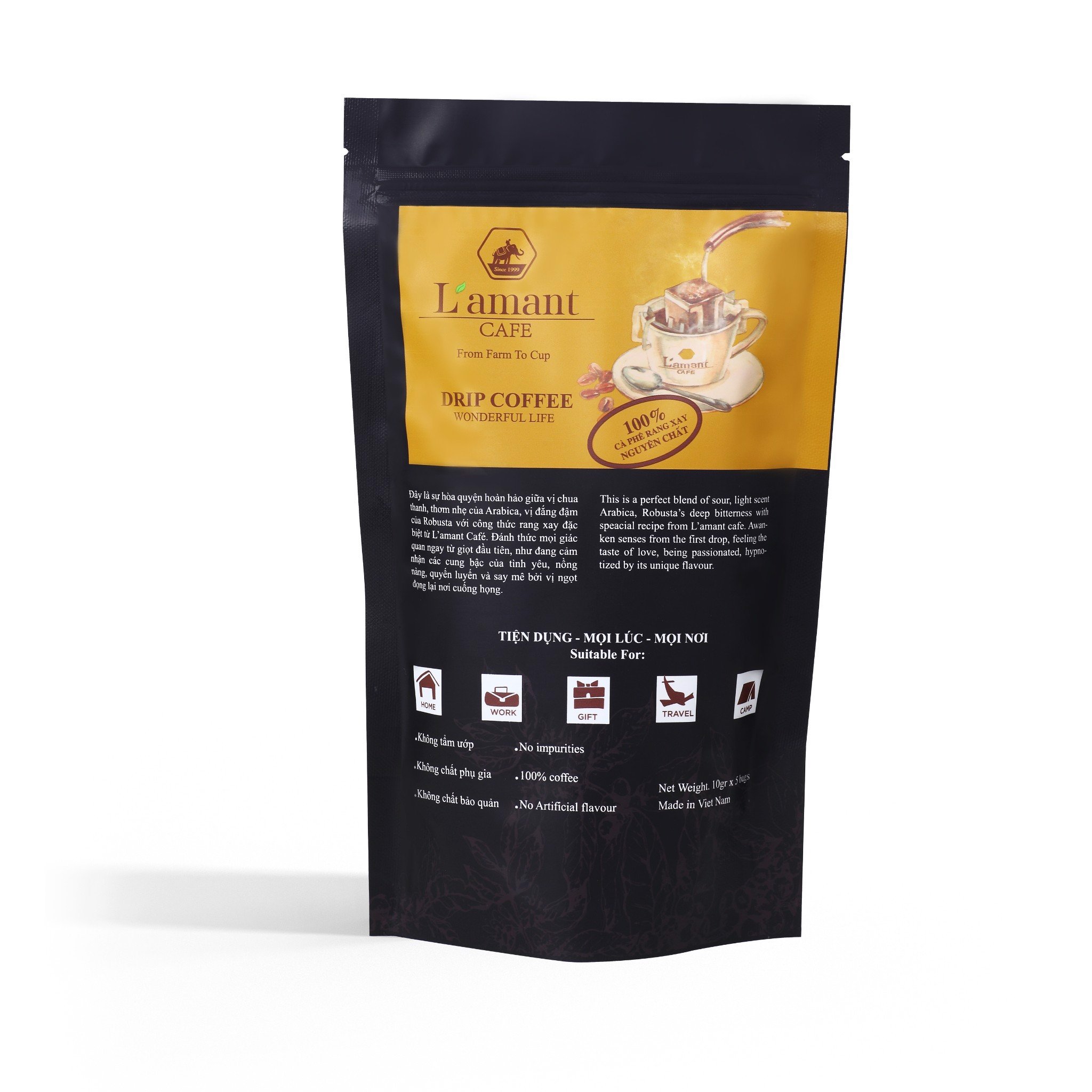 Cà phê túi lọc L’amant Wonderful Life - L’amant Wonderful Life Drip Coffee (Túi 5 gói x 10gr)