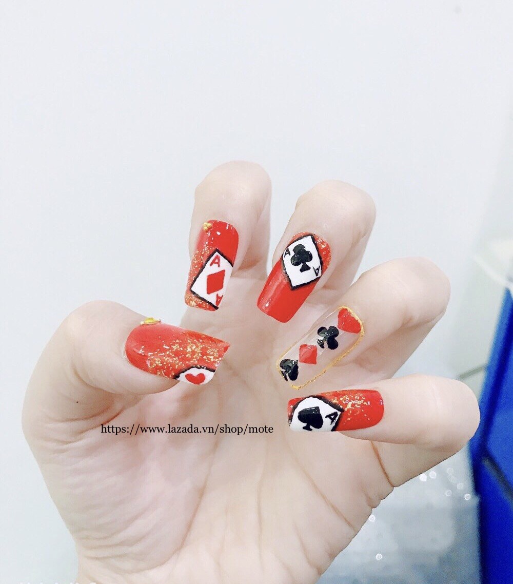 Móng tay úp nails hình lá bài thời trang 2 - tặng keo và dũa