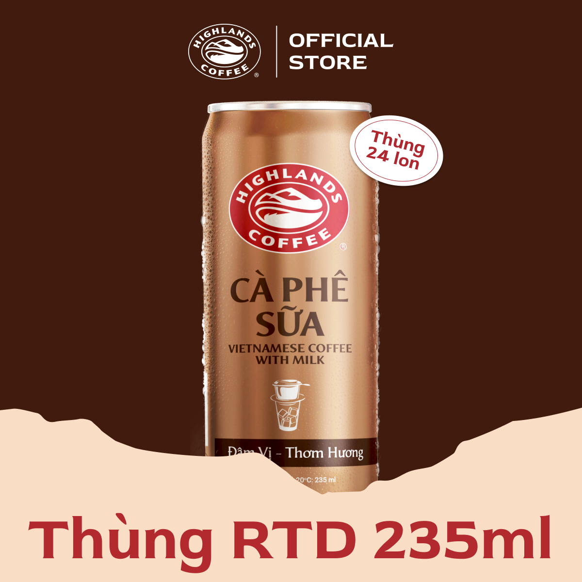 Thùng 24 Lon Cà Phê Sữa Đá Highlands Coffee 235ml lon.