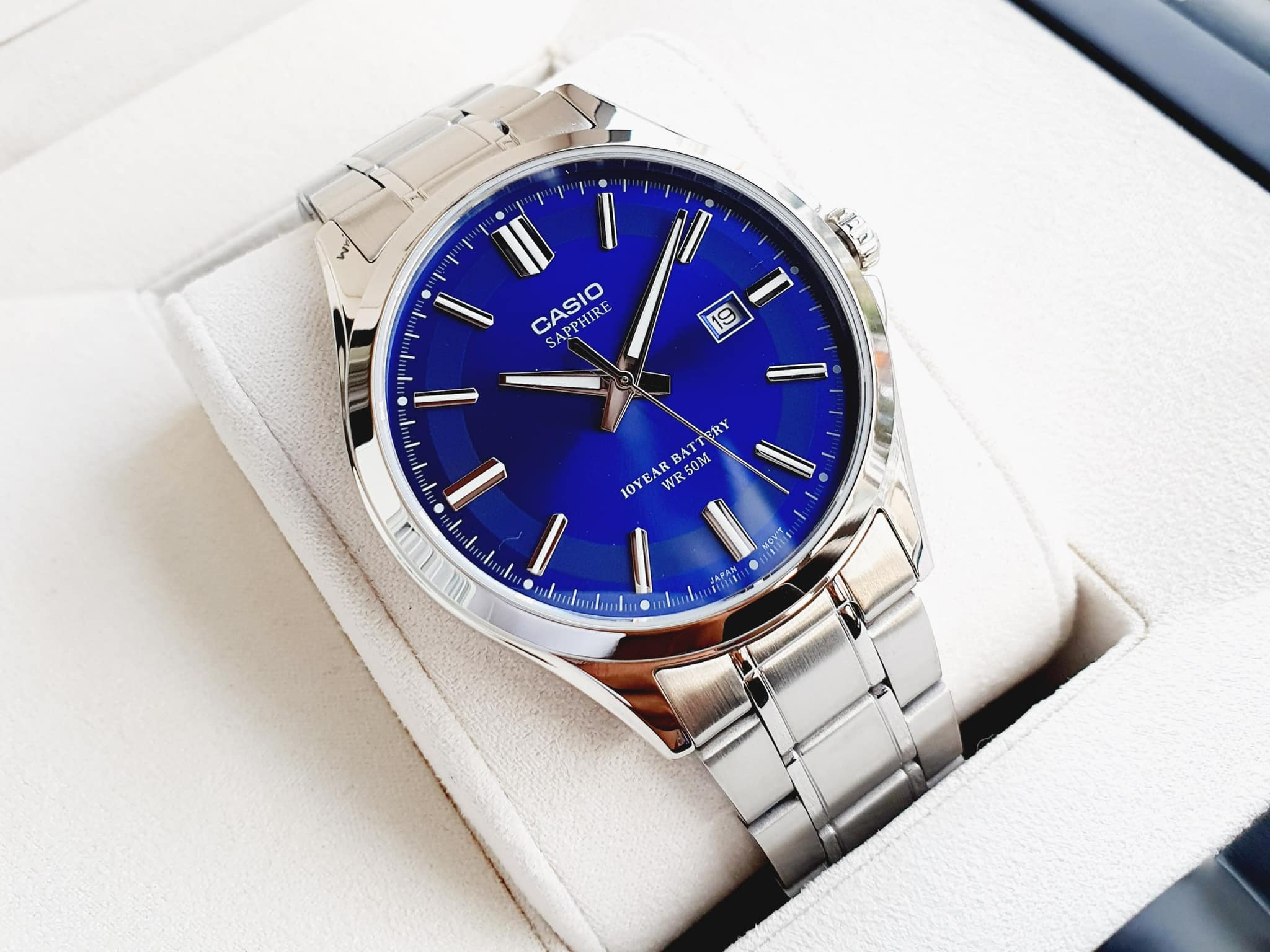 Đồng hồ nam dây thép mặt xanh kính sapphire casio mts 100d - 2a bảo hành 1 năm