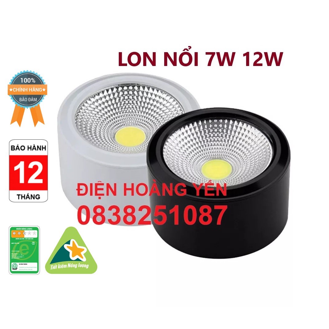Đèn ống bơ ốp trần nổi 7w + 12w vàng, đèn lon nổi 3 màu + bảo hành 2 năm