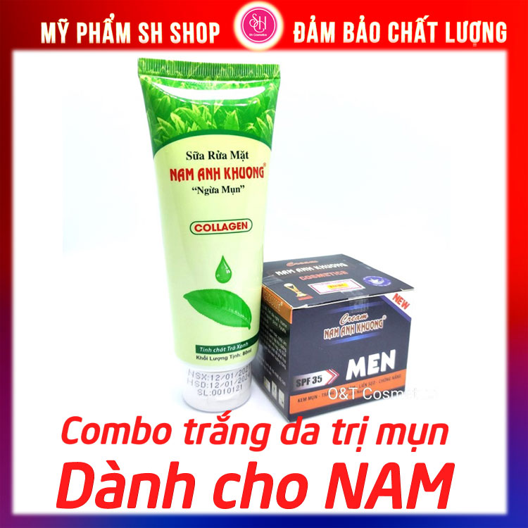 Combo kem và sữa rửa mặt cho Nam dưỡng trắng mụn thâm sẹo sạch nhờn chống nắng NAK 18g