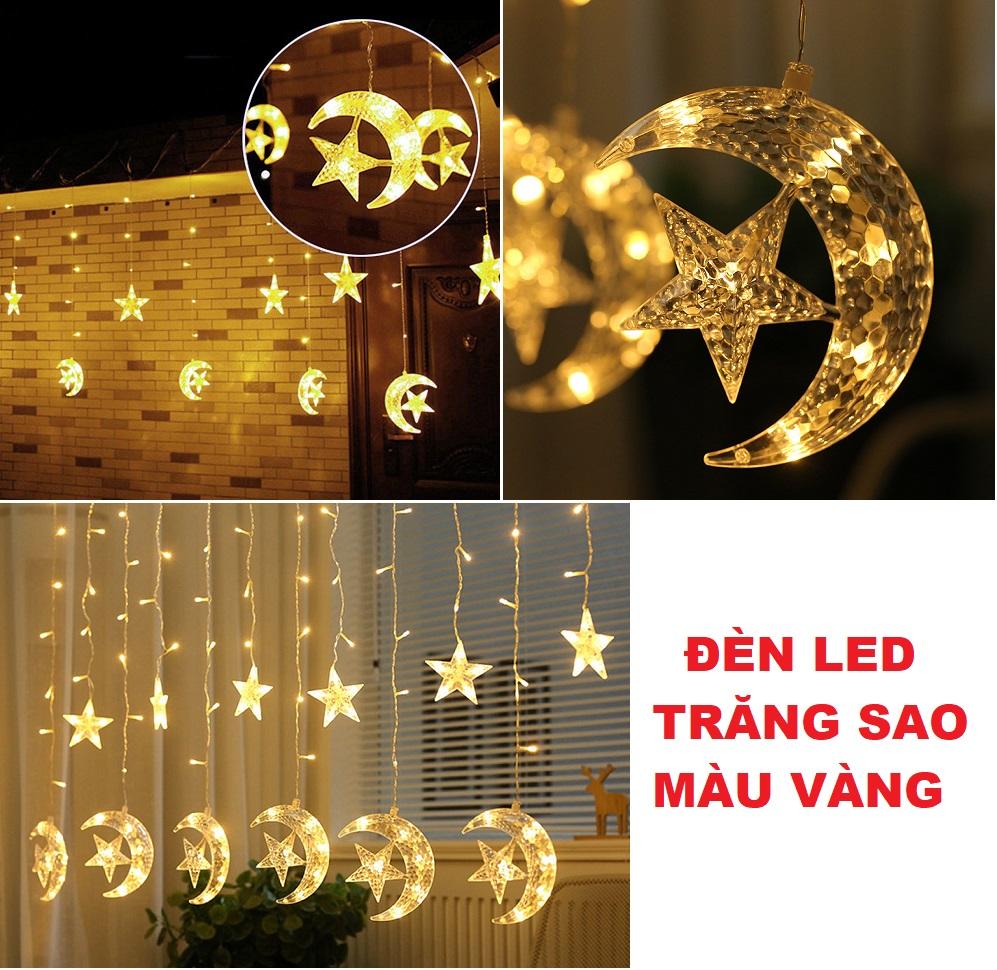 Đèn led mành rèm chống nước chớp nháy Trăng Sao 5m nhiều màu gồm 114 led 12 trăng sao 6 lớn 6 nhỏ với nút chỉnh 8 chế độ -  Đèn led chớp nháy đổi màu liên tục, Đèn led trang trí, đèn nháy, đèn trang trí phòng khách - thegioisilevip