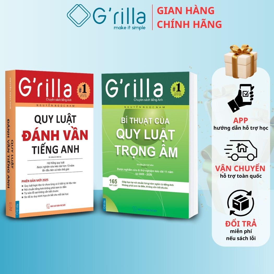 Sách - Combo quy luật đánh vần tiếng Anh và bí thuật của quy luật trọng âm - Tặng App Grilla