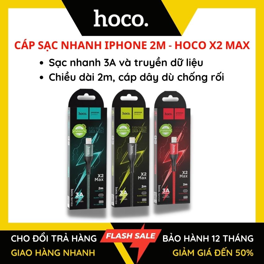 Cáp sạc nhanh và truyền data Hoco X2 Max cổng Lightning dành cho iphone ipad sạc nhanh max 3A - KAMTrading