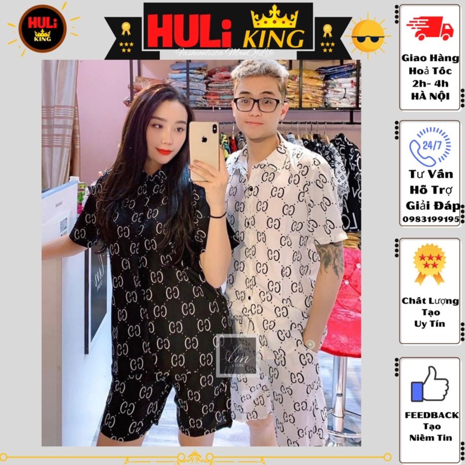 Bộ đồ cộc pyjama nam nữ vải lụa , bộ đồ ngủ nam nữ họa tiết cao cấp hulikking4116