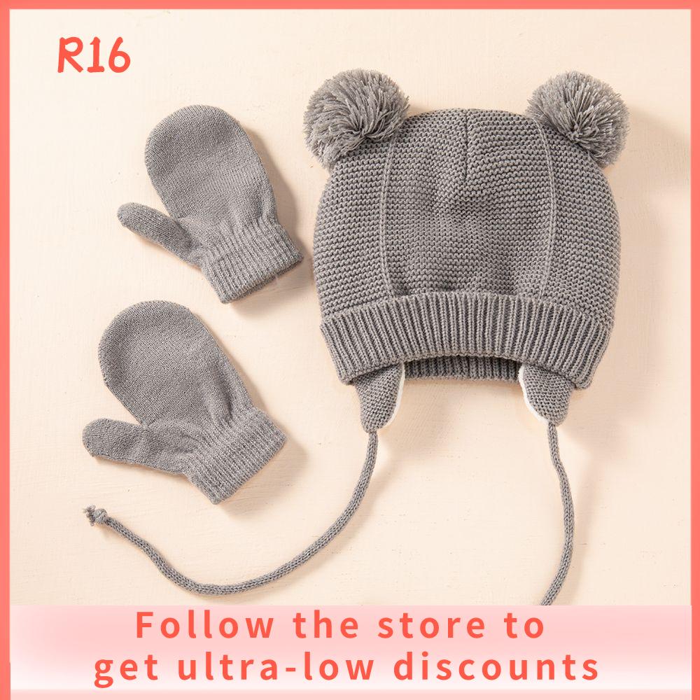 R16 BABY SHOP Toddler Winter Fleece Lined Girls Boys Mittens Pom Pom Hat