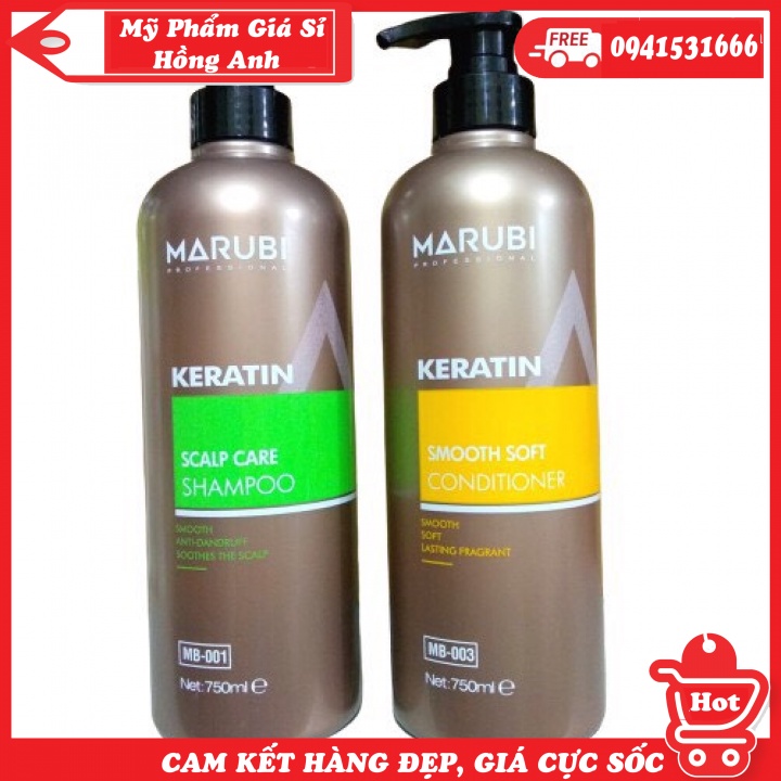 Cặp Dầu Gội Xả Marubi Keratin Collagen Siêu Mượt 750ml Giúp Tóc Chắc Khỏe Bóng Mượt