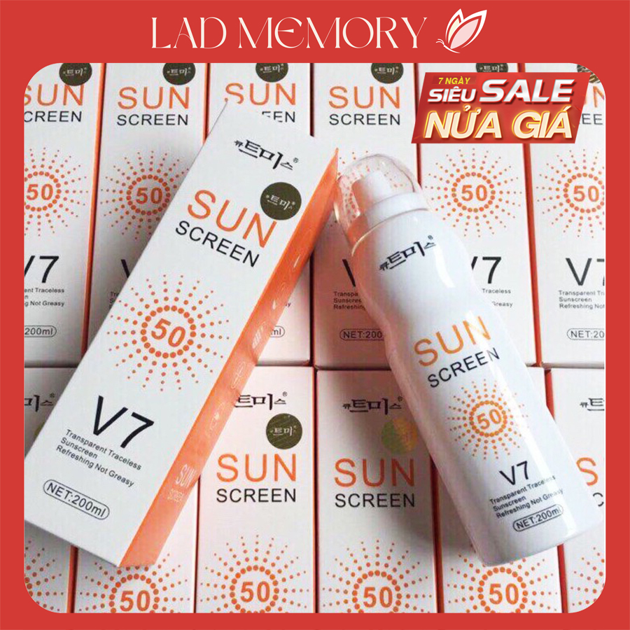 Xịt chống nắng Sun Screen V7 Hàn Quốc lọ 200ml Trắng da không bết dính