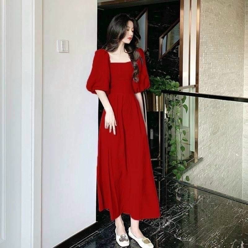 Đầm cổ vuông, tay phồng ms165