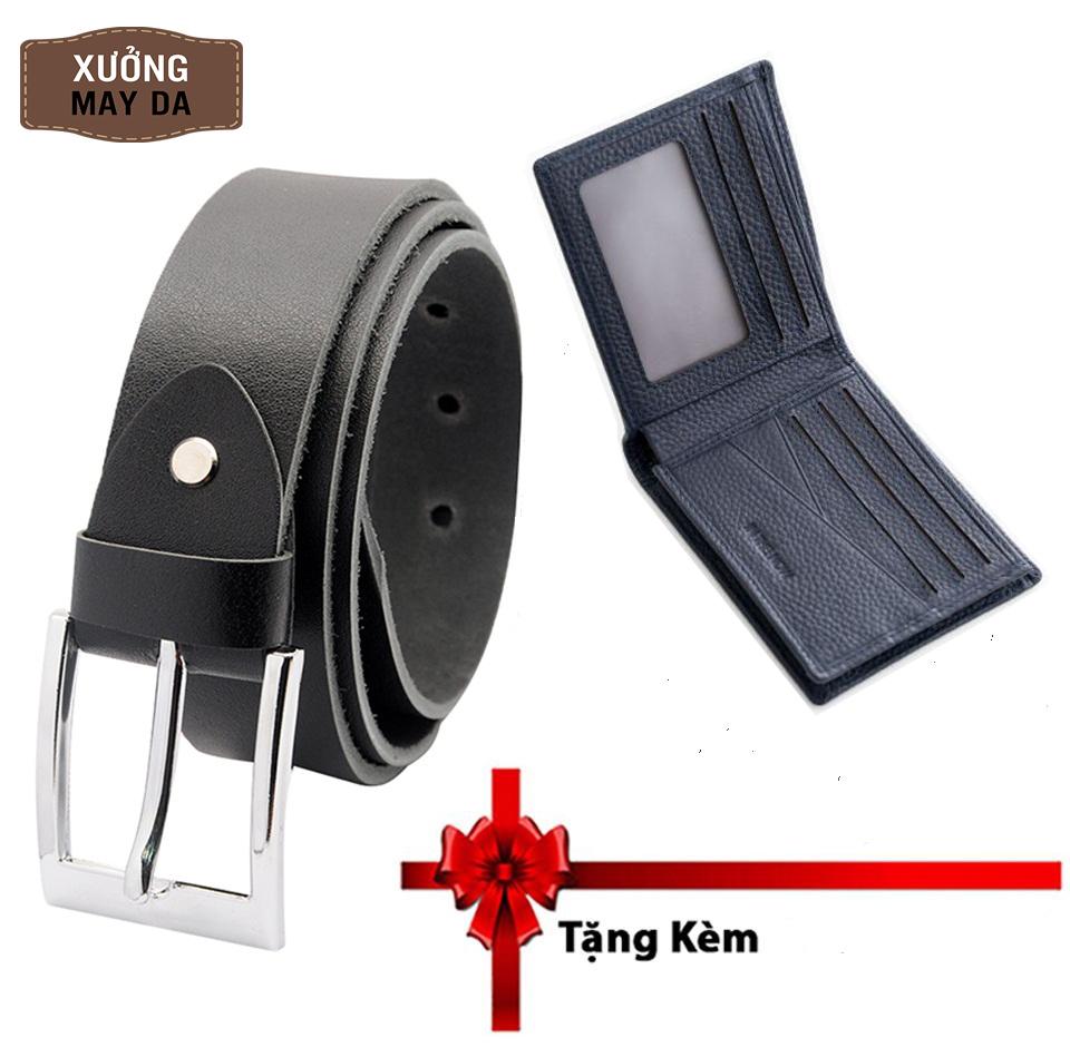 COMBO Bộ Ví Da - Thắt lưng, Dây nịt da cao cấp nhập khẩu ITALY ( màu đen )