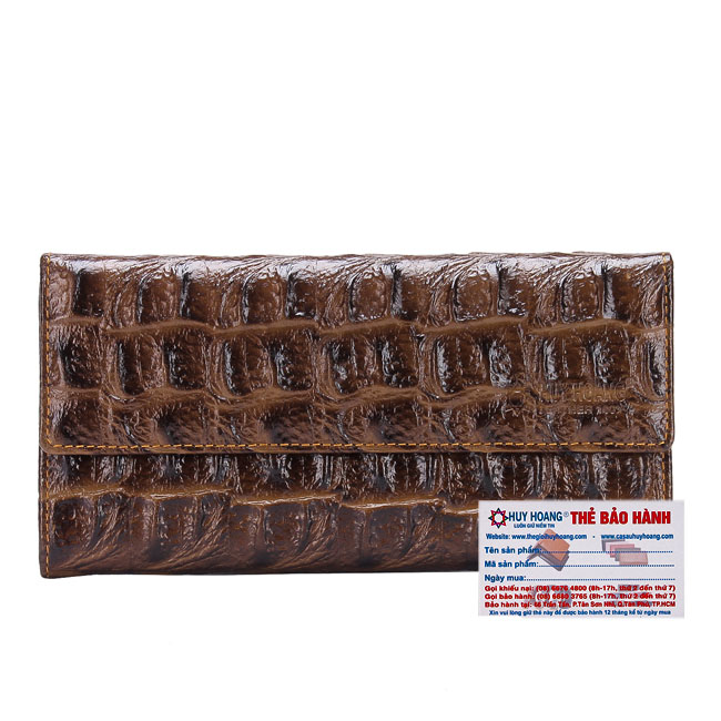 Ví nữ da bò vân cá sấu lớn  3 gấp lửng màu nâu đất HK3153