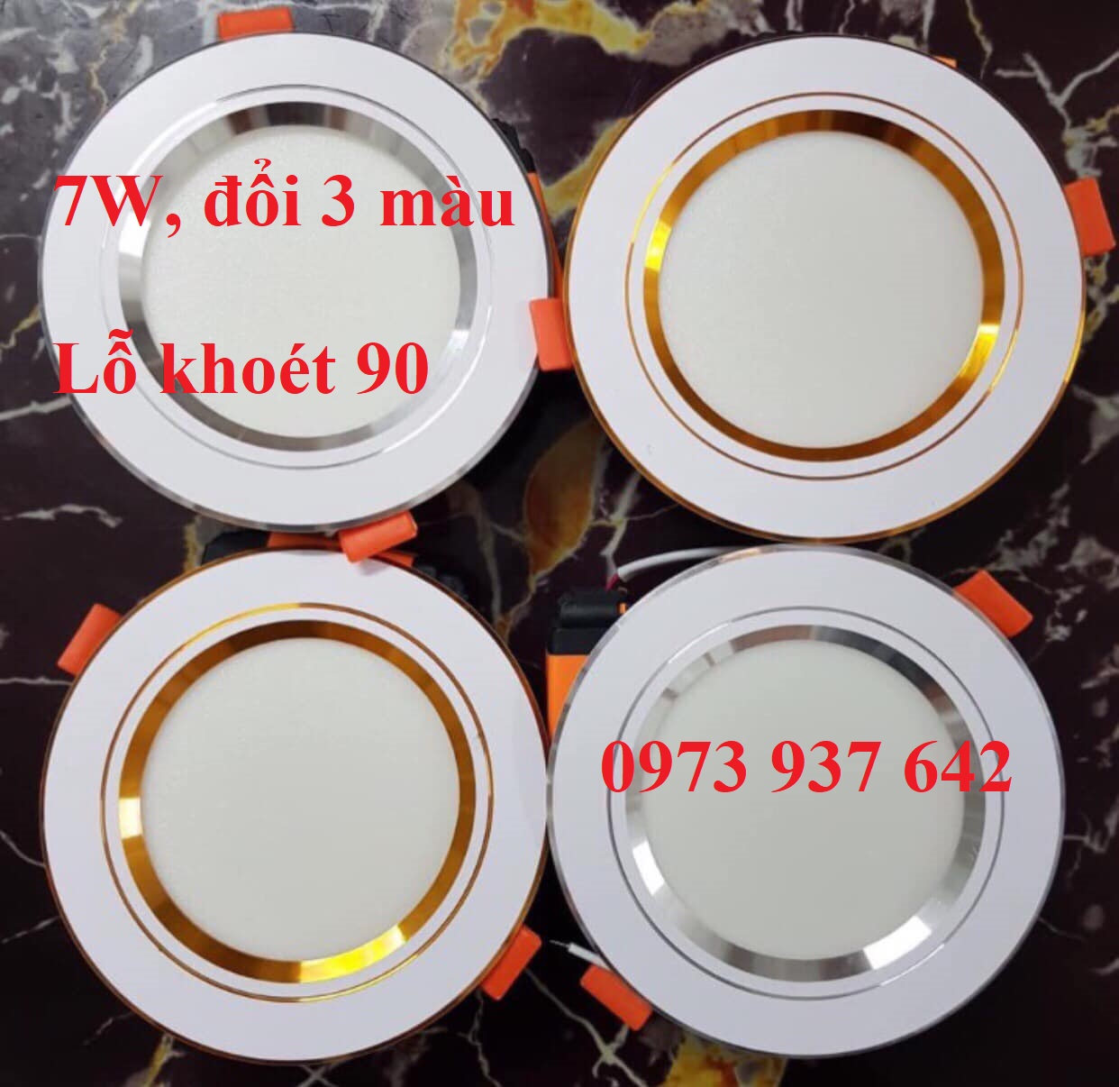 Bộ 10 đèn âm trần 7w đổi màu khoét lỗ 90, đèn downlight đổi màu, đèn mắt trâu, đèn âm trần khoét lỗ phi 90