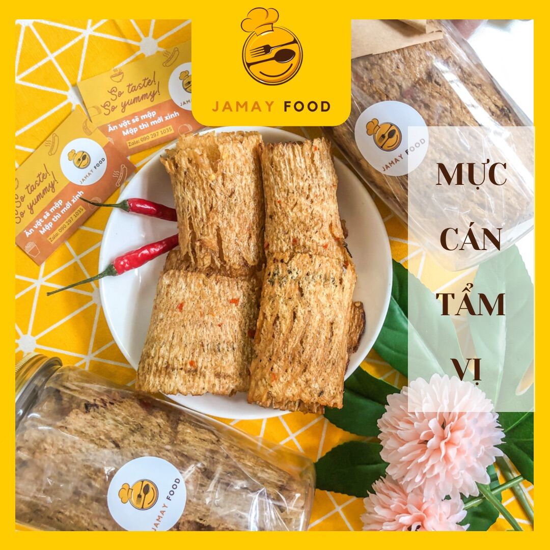 Khô mực cán tẩm gia vị loại I chuẩn vị thơm ngon hủ 200g | Ăn vặt Jamay Food