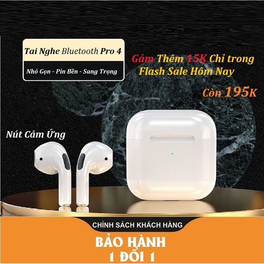 Tai nghe Bluetooth không dây chính hãng Mini Pro 4, Cảm Ứng, Bluetooth 5.0 Âm Thanh Cực Hay, Đàm Thoại Sắc Nét, ĐIỀU KHIỂN CẢM ỨNG - SẠC KHÔNG DÂY