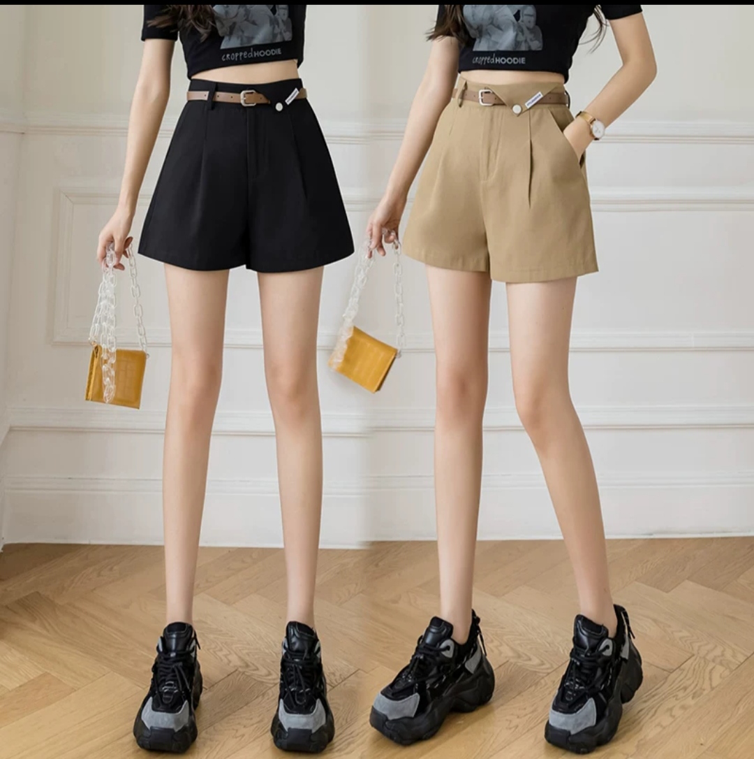 Quần Short nữ lưng cao kèm thắc lưng ( ngẫu nhiên) màu đen,nâu, xanh, Quần short nữ chất tuyết mưa, Quần short tây nữ đẹp thời trang- Hailong Fashion