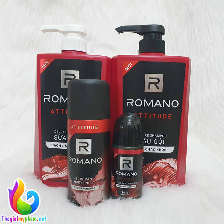 Combo Romano Attitude: Dầu Gội 650g + Sữa Tắm 650g + Lăn 50ml + Xịt Khử Mùi 150ml
