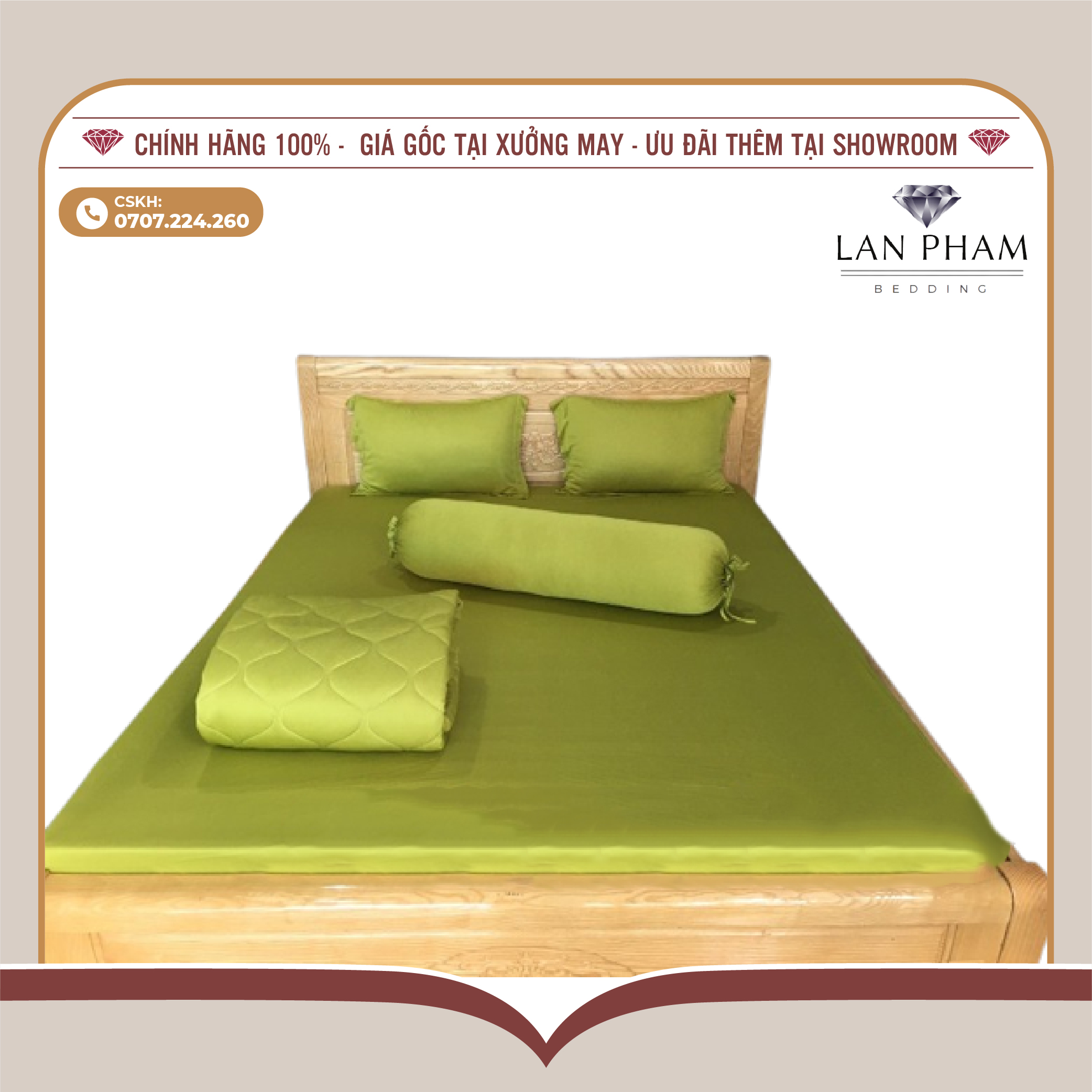 Ga - Drap Giường Lẻ Thun Mát Lạnh Lan Pham Bedding - Màu Xanh Rau Má