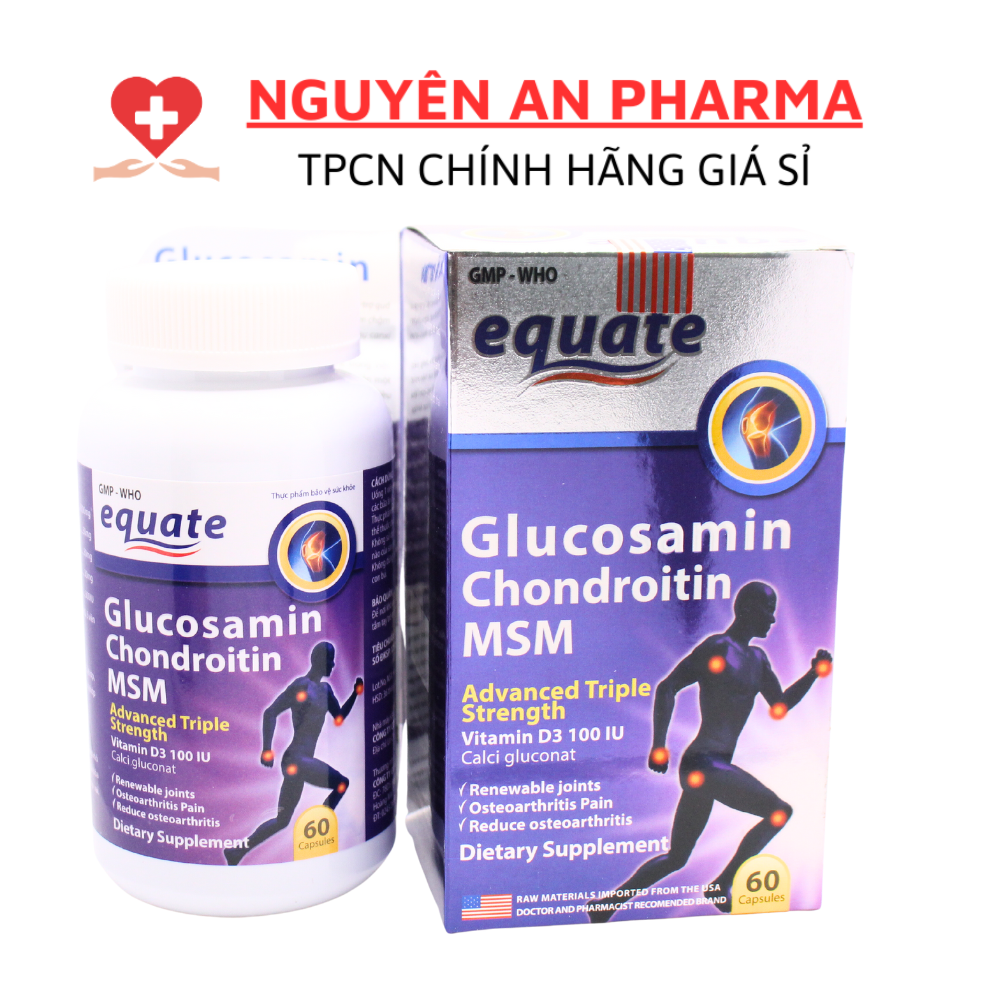 Viên uống bổ xương khớp Equate Glucosamin 1500 chondroitin MSM giảm đau nhức mỏi xương khớp giảm thoái hóa khớp - Hộp 60 viên (Cánh)