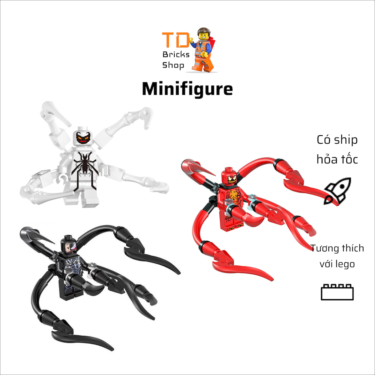 Minifigure, đồ chơi lắp ráp mô hình Venom, Carnage, Anti Venom
