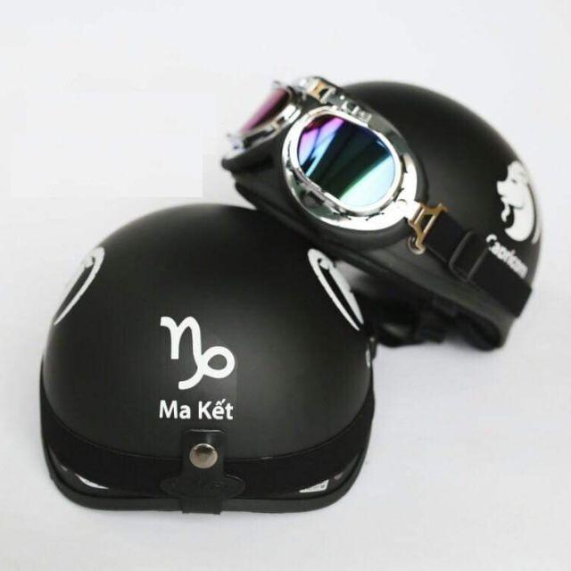 mũ bảo hiểm cung ma kết kèm kính phi công - nón bảo hiểm 12 cung hoàng đạo kèm kính phi công
